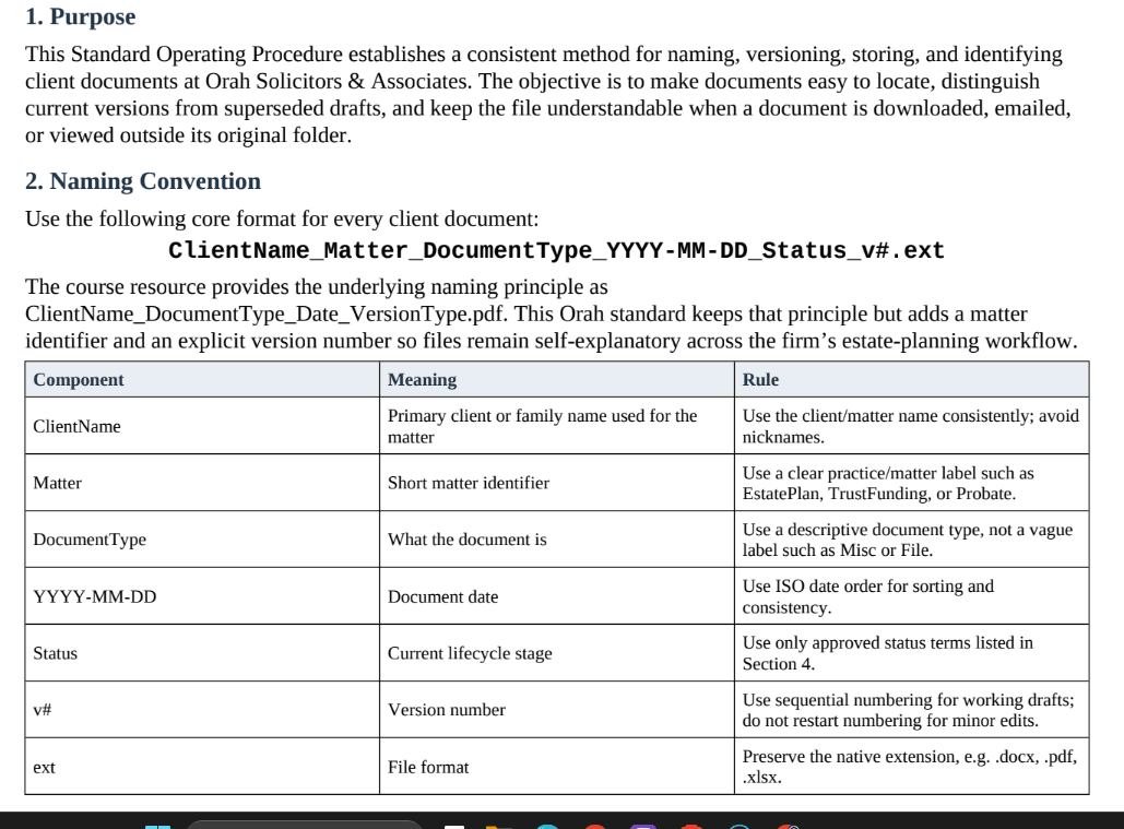 SOP describing file naming conventions and document version control